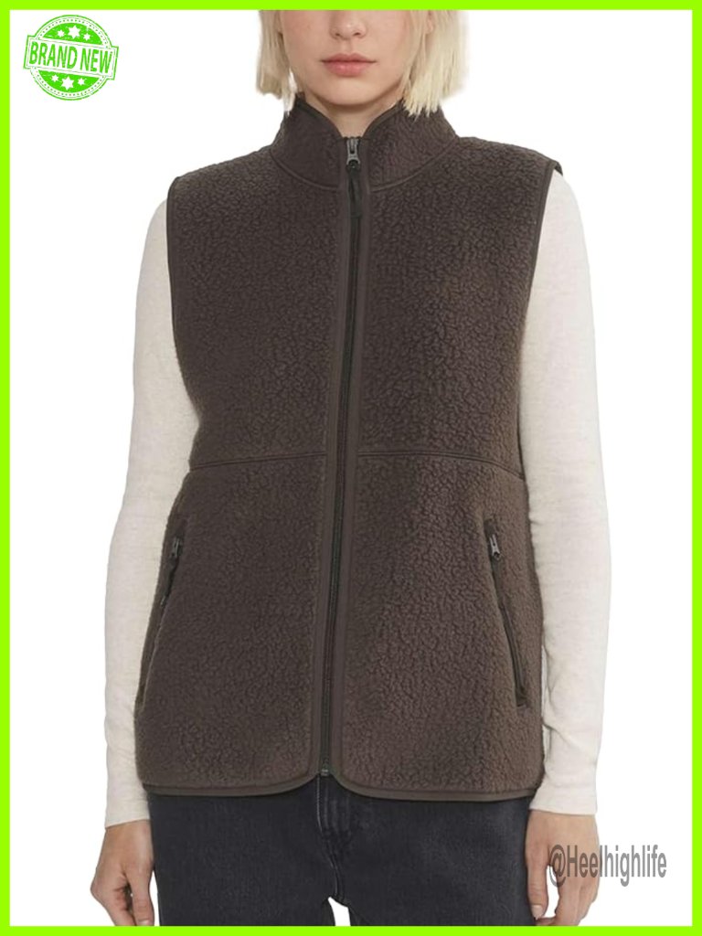 Sherpa Fleece Vest For Women Soft Warm Zip Up Sleeveless Jacket With Pockets